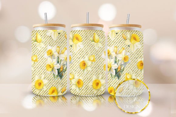 Daffodils Floral Libbey Glass Can PNG: A Crafty Graphic Design Asset for Content Publishers