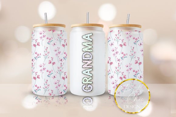 Floral Grandma 16 Oz Libbey Glass UVDTF for Crafts & Graphics