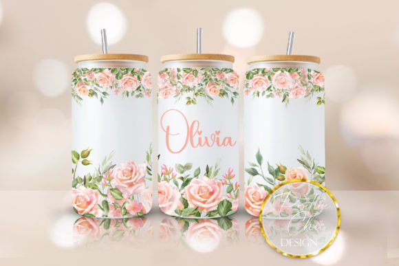 Floral Libbey Glass Wrap PNG 16 Oz UVDTF for Local Business Branding